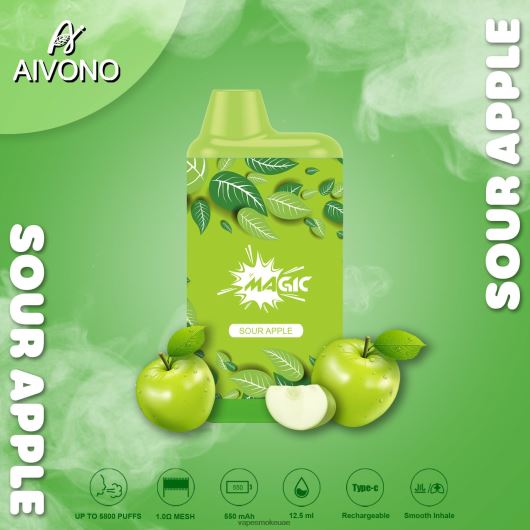 Vape Smoke - التفاح الحامض Aivono AIM MAGIC 5800 علبة سجائر بالفم RR4PBP87