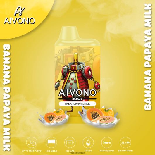Vape Uae - حليب الموز والبابايا Aivono AIM MAGIC 5800 علبة سجائر بالفم RR4PBP94