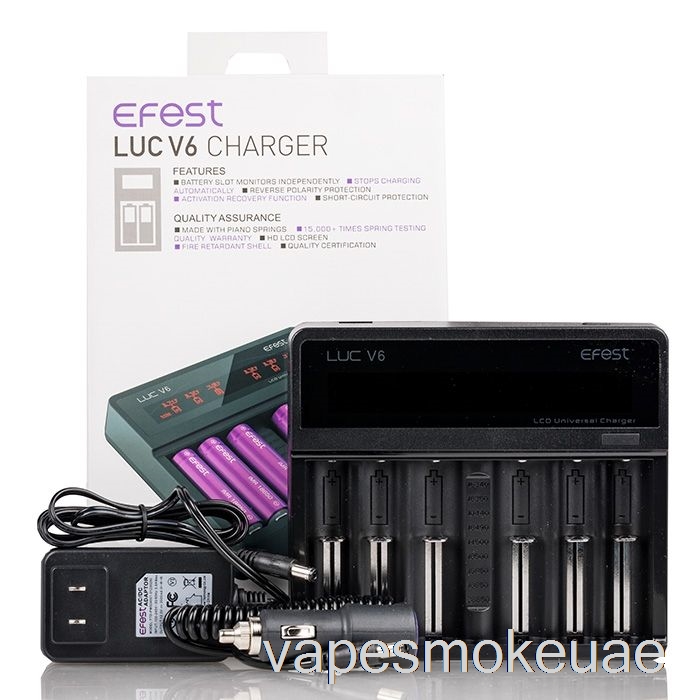 Vape Uae Efest Luc V6 6-bay شاحن عالمي لشاشات الكريستال السائل