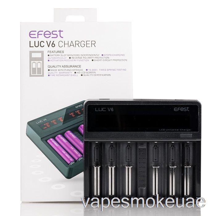 Vape Uae Efest Luc V6 6-bay شاحن عالمي لشاشات الكريستال السائل